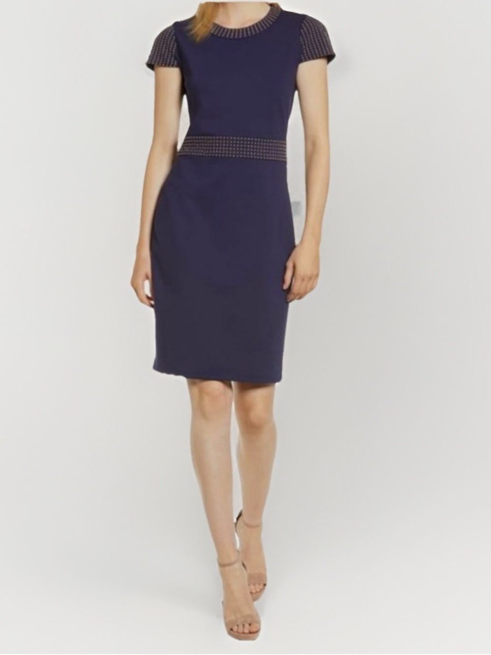 MICHAEL Michael Kors Studded Midi Sheath Dress Stretch Navy Blue Size XS - Picture 1 of 9